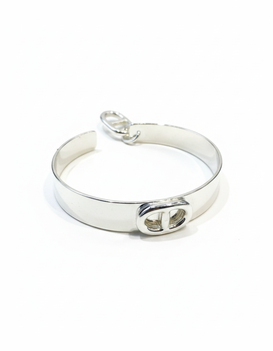 Jonc large ouvert plaqué argent maille marine