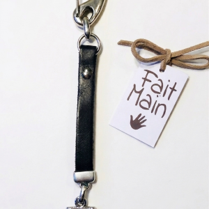 Porte clés ancre en cuir noir personnalisable