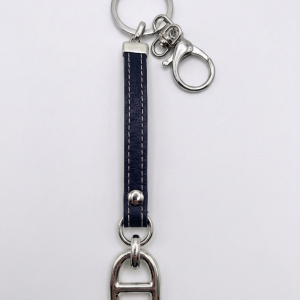 Porte clés en cuir surpiqué marine personnalisable