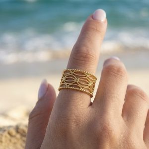 Bague réglable acier doré « beauty »