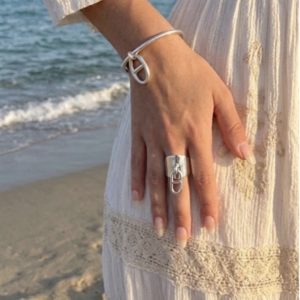 Duo jonc + bague maille oblique plaqué argent