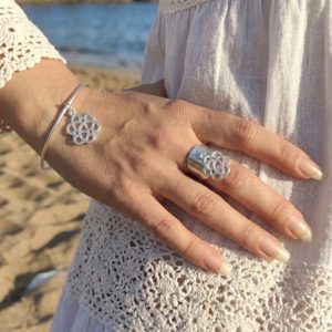 Duo jonc + bague rosace plaqué argent