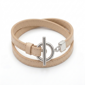 Bracelet cuir double tour rond T beige