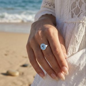 Bague argenté croix bleu