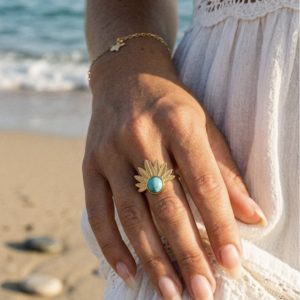 Bague éventail pierre naturelle bleue