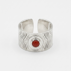 Bague réglable acier argenté et émail rouge « Indie»