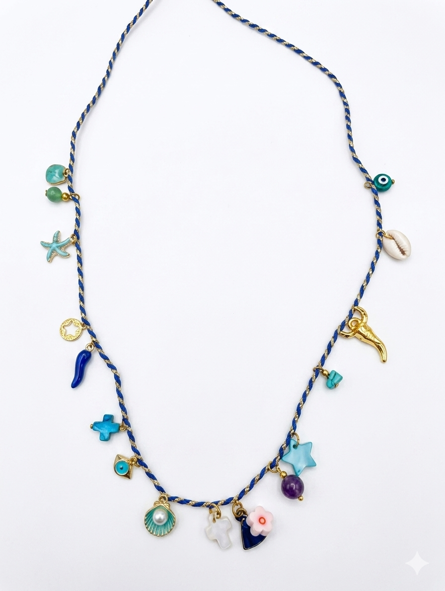 Collier cordelette summer bleu « talisman serenité »