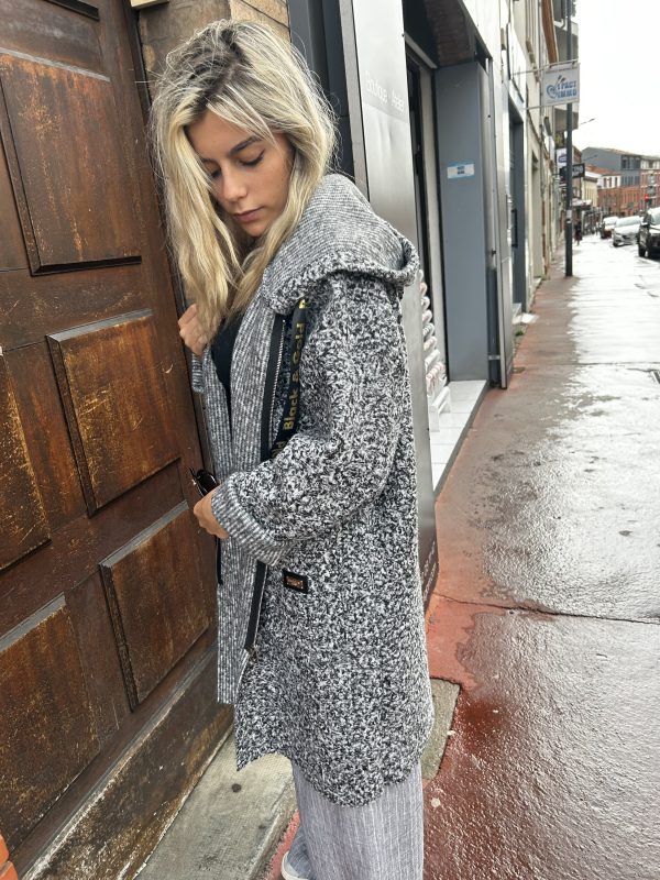 Manteau bouclette capuche gris chine