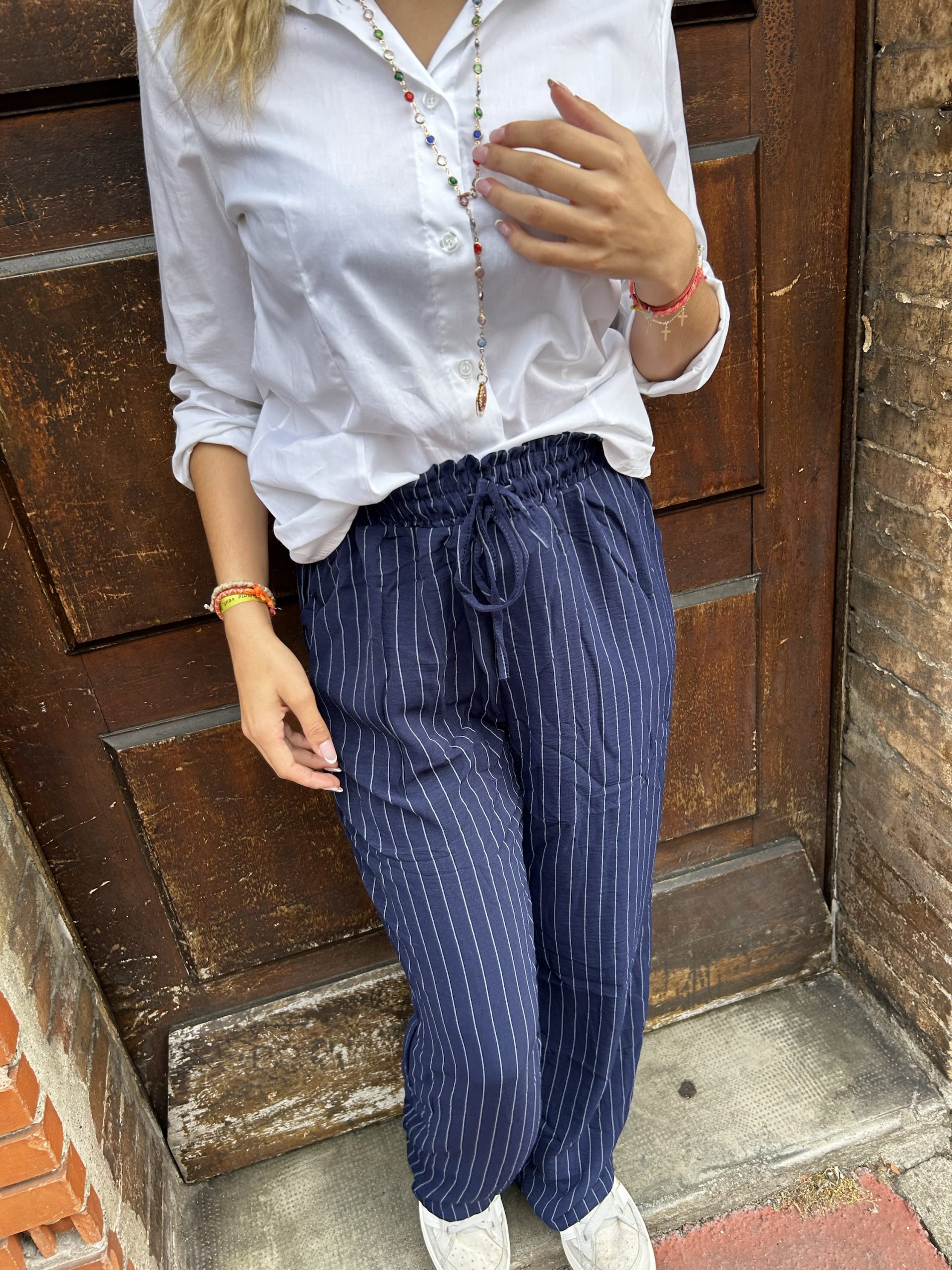 Pantalon fluide rayures Matcha