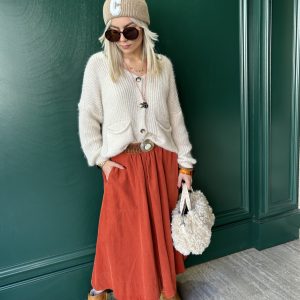 Jupe longue velours orange