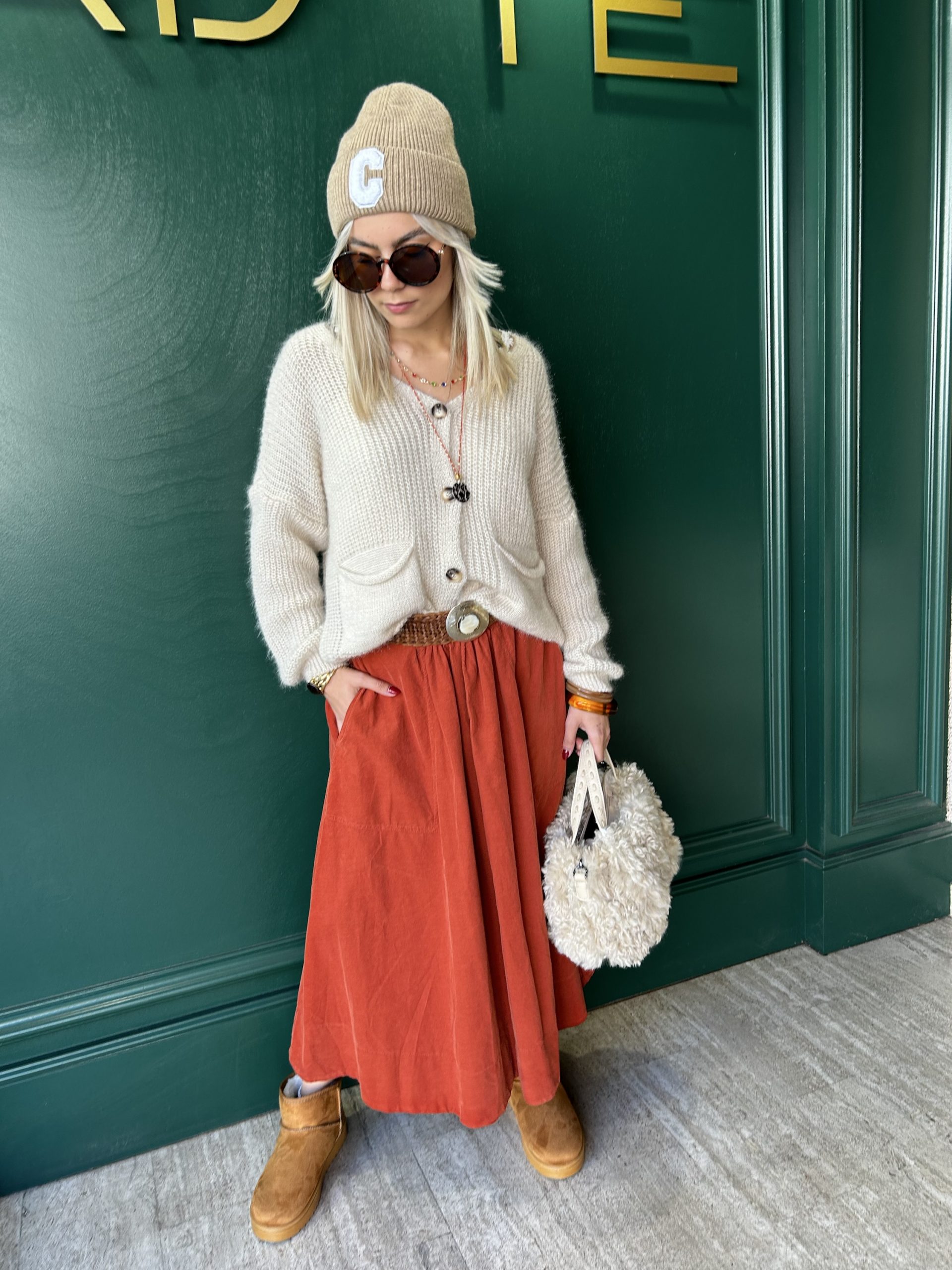 Jupe longue velours orange