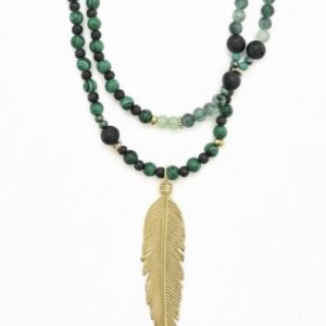 Sautoir Plume Malachite Sauvage