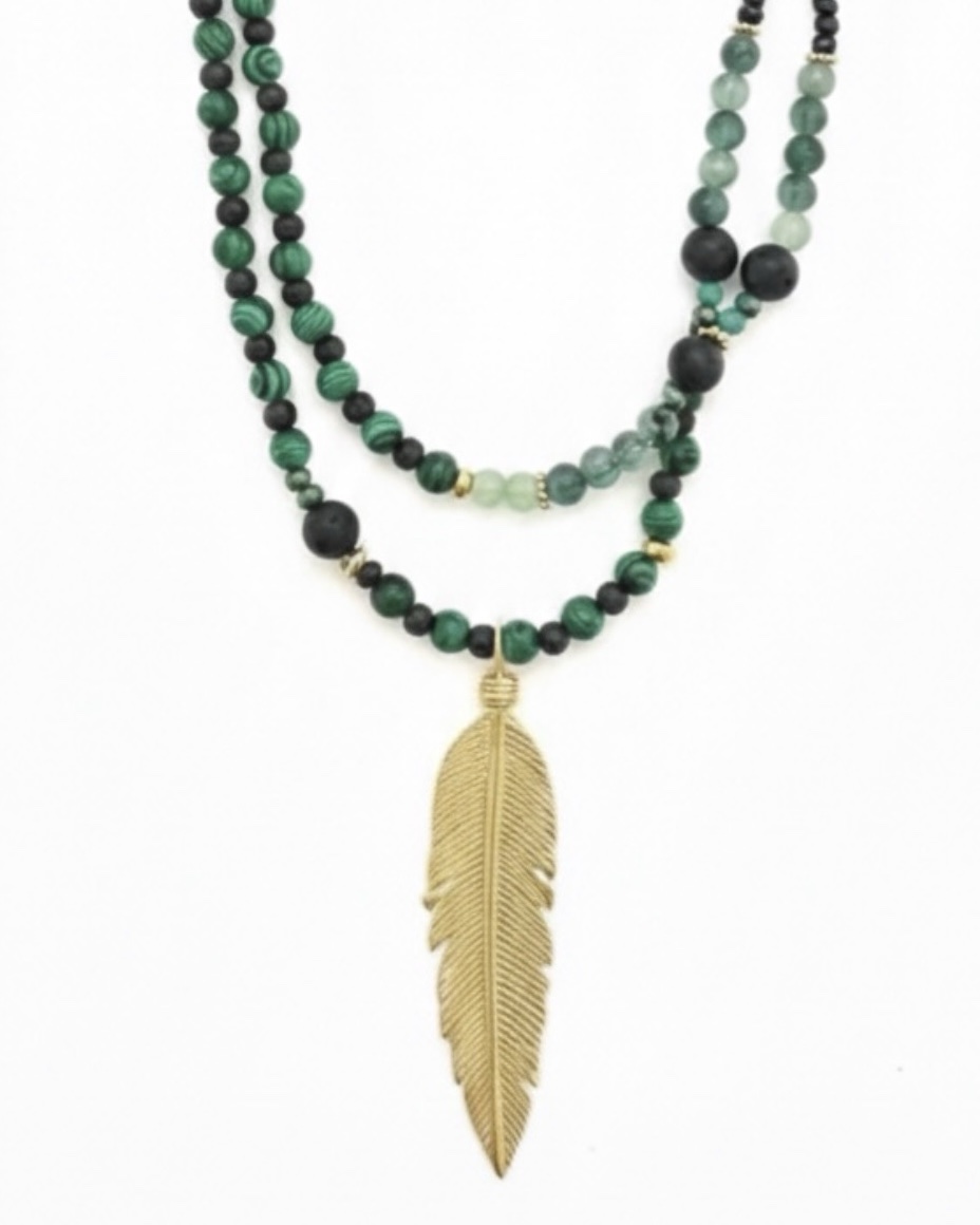 Sautoir Plume Malachite Sauvage