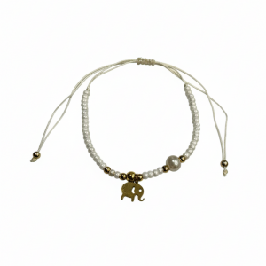 Bracelet éléphant perles blanches et dorée