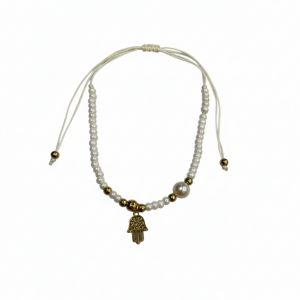 Bracelet hamsa perles blanches et dorée
