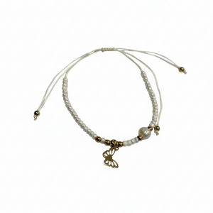 Bracelet papillon perles blanches et dorée