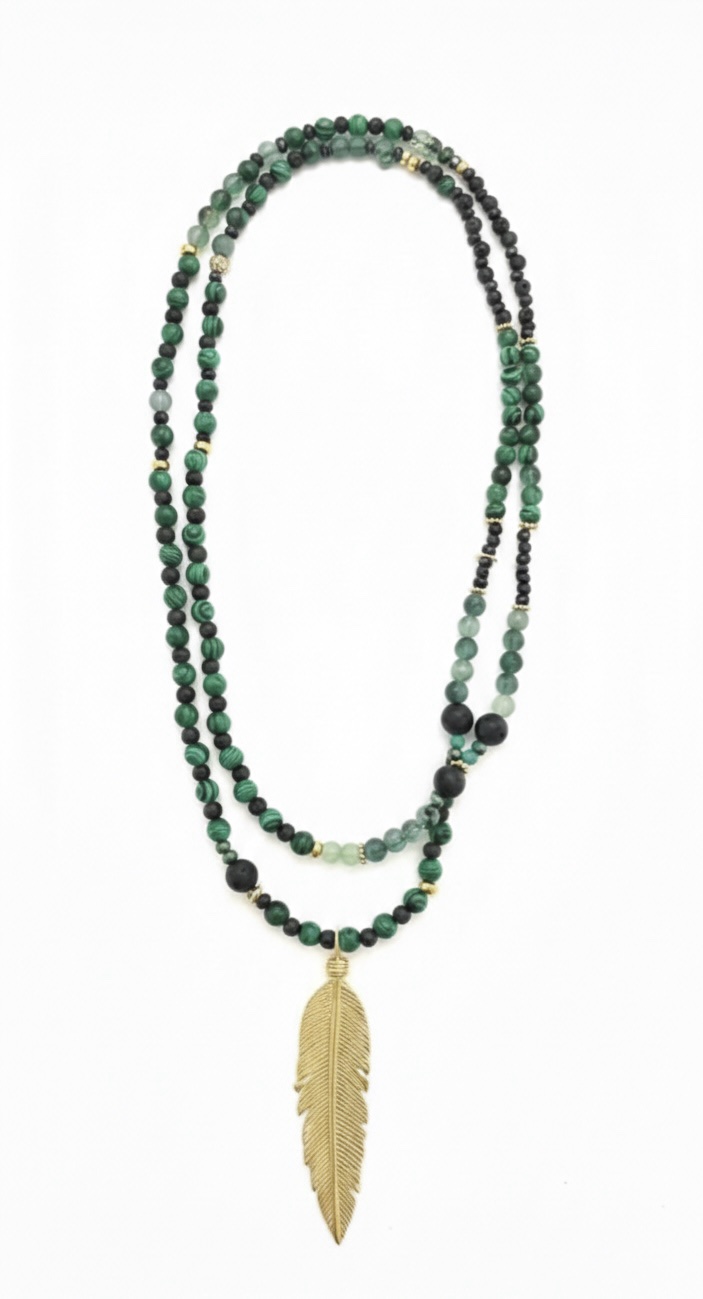 Sautoir Plume Malachite Sauvage