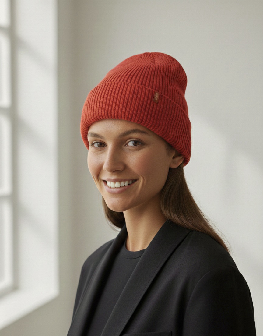 Bonnet Maille Côtelée Rose – Image 2