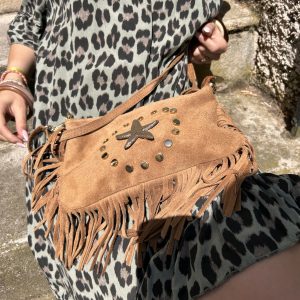 Sac Love daim camel franges